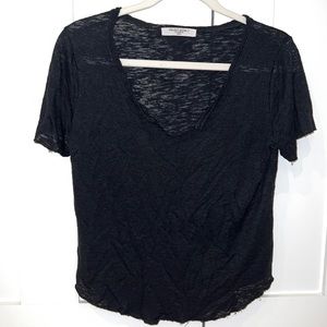Black, Sheer V-Neck T-Shirt